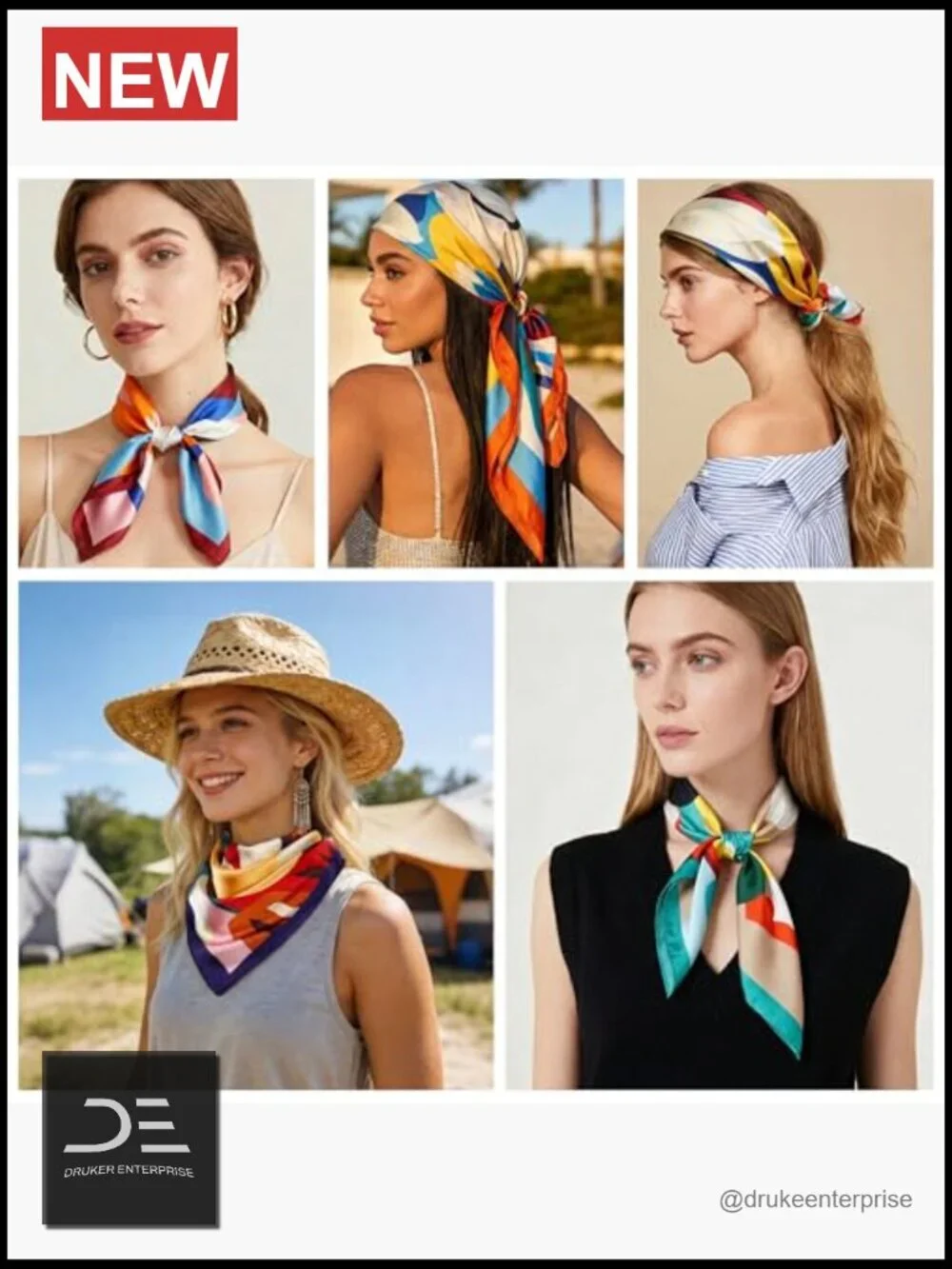 4 Pack Silk Like Square Scarves for Women Hair Neck Bag Accessory Lightweight